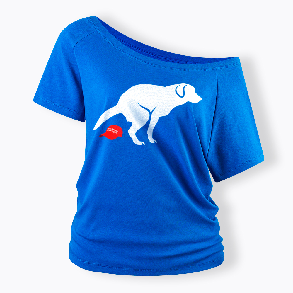 Dog Pooping on Hat Off Shoulder T-Shirt