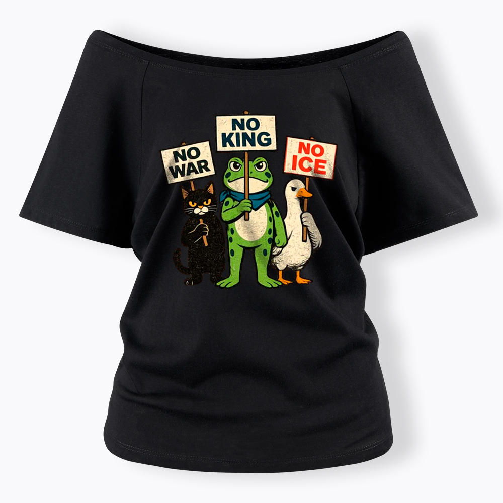No King No War No ICE Off Shoulder T-Shirt