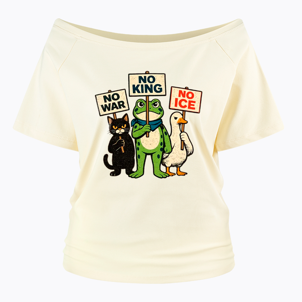 No King No War No ICE Off Shoulder T-Shirt