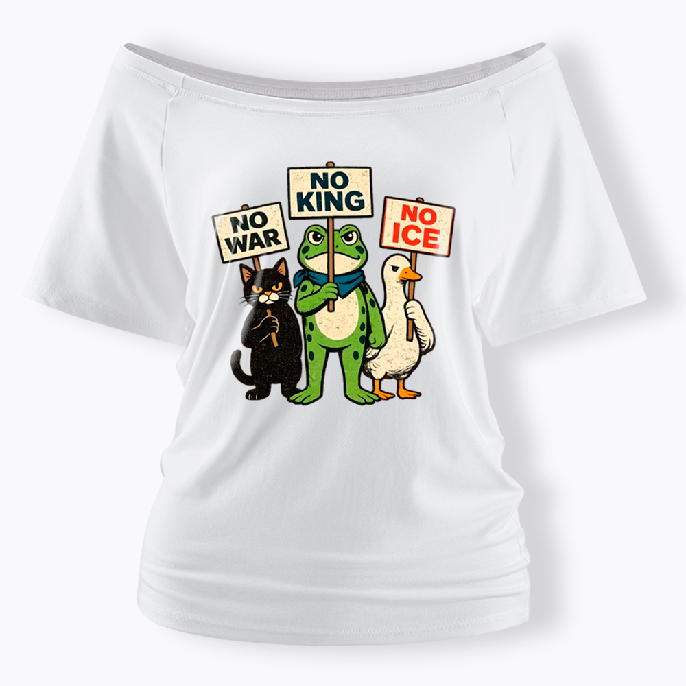 No King No War No ICE Off Shoulder T-Shirt
