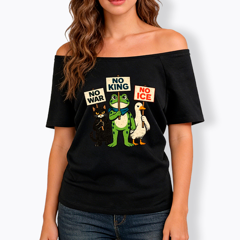 No King No War No ICE Off Shoulder T-Shirt