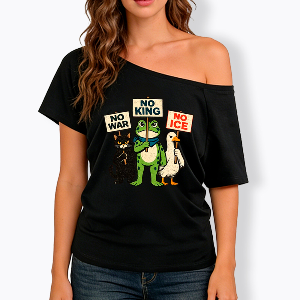 No King No War No ICE Off Shoulder T-Shirt