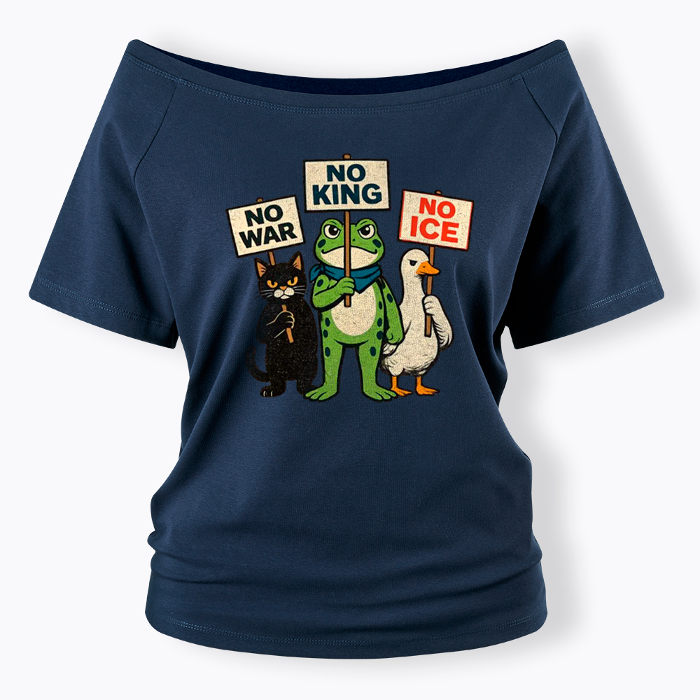 No King No War No ICE Off Shoulder T-Shirt