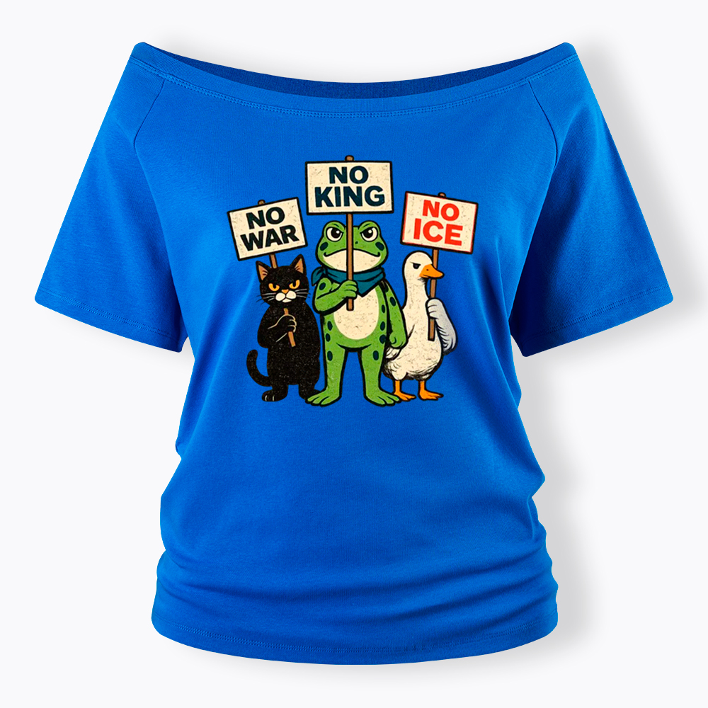 No King No War No ICE Off Shoulder T-Shirt