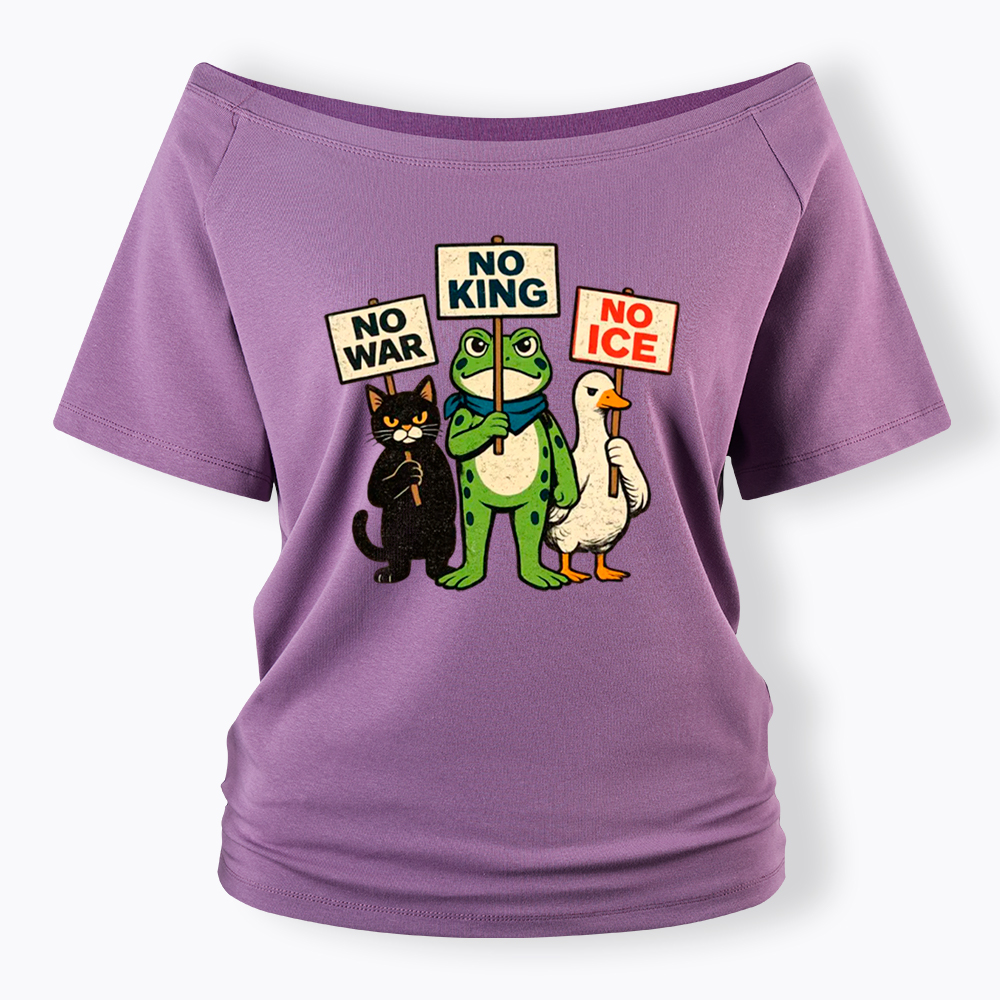 No King No War No ICE Off Shoulder T-Shirt
