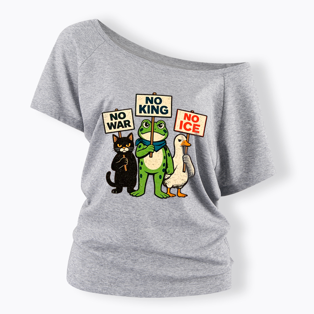 No King No War No ICE Off Shoulder T-Shirt