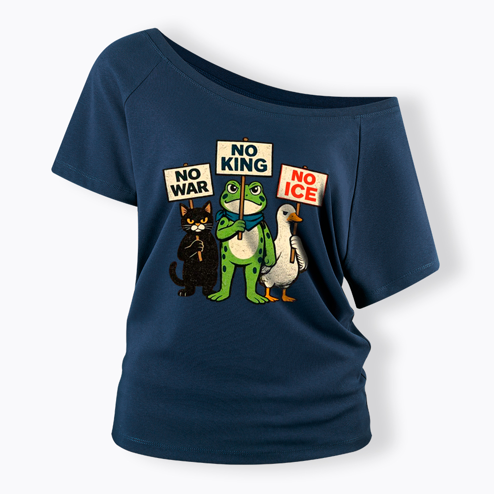 No King No War No ICE Off Shoulder T-Shirt