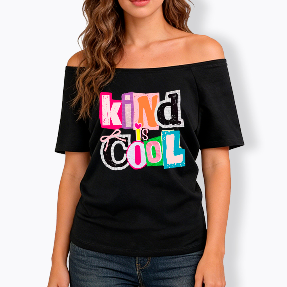 Be Kind Hand Drawn Motivational Off Shoulder T-Shirt