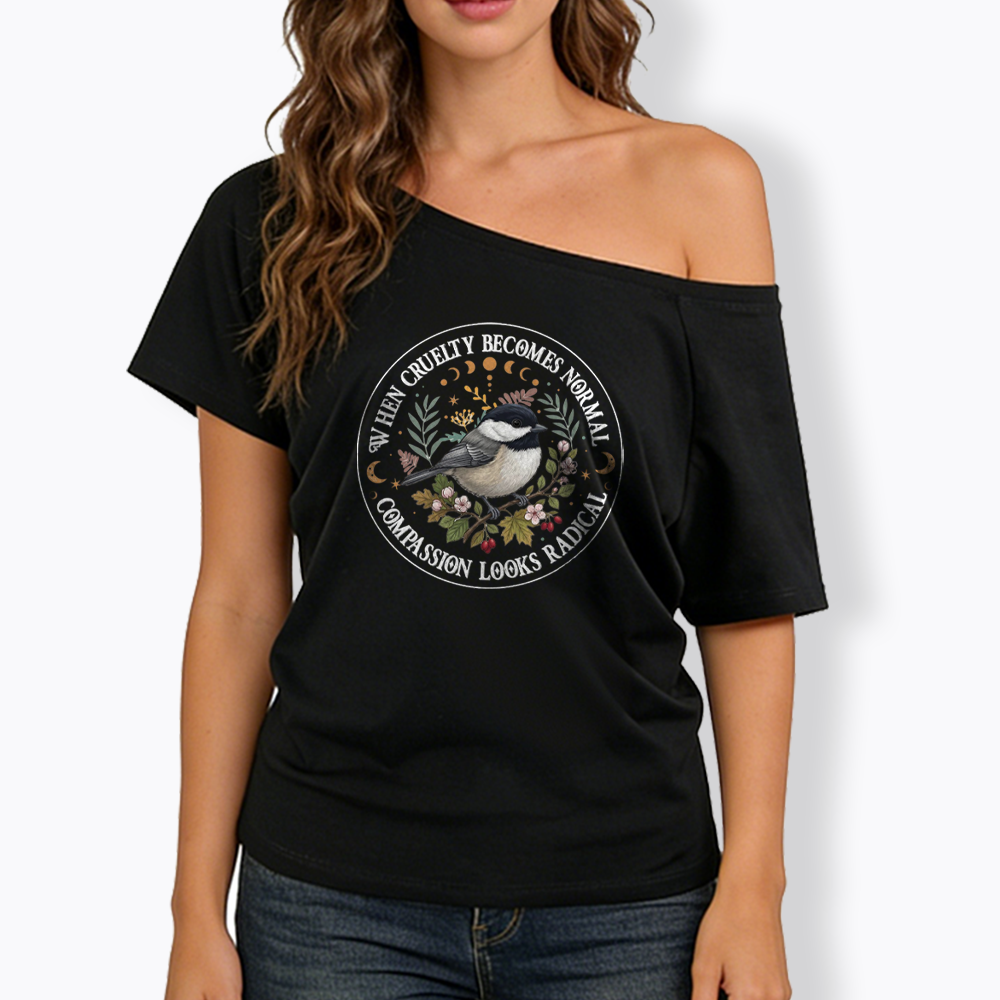 Compassion Looks Radical Off Shoulder T-shirt