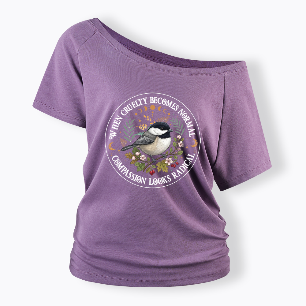 Compassion Looks Radical Off Shoulder T-shirt
