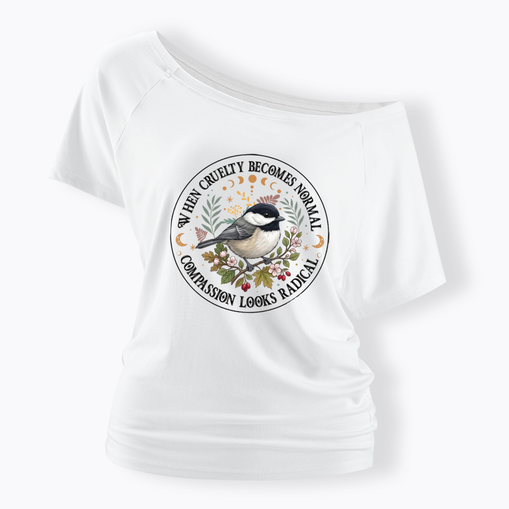 Compassion Looks Radical Off Shoulder T-shirt
