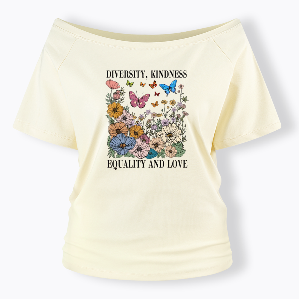 Summer Diversity Kindness Garden Off Shoulder T-shirt