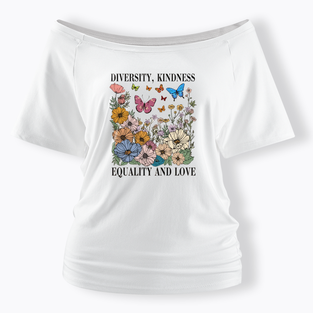 Summer Diversity Kindness Garden Off Shoulder T-shirt
