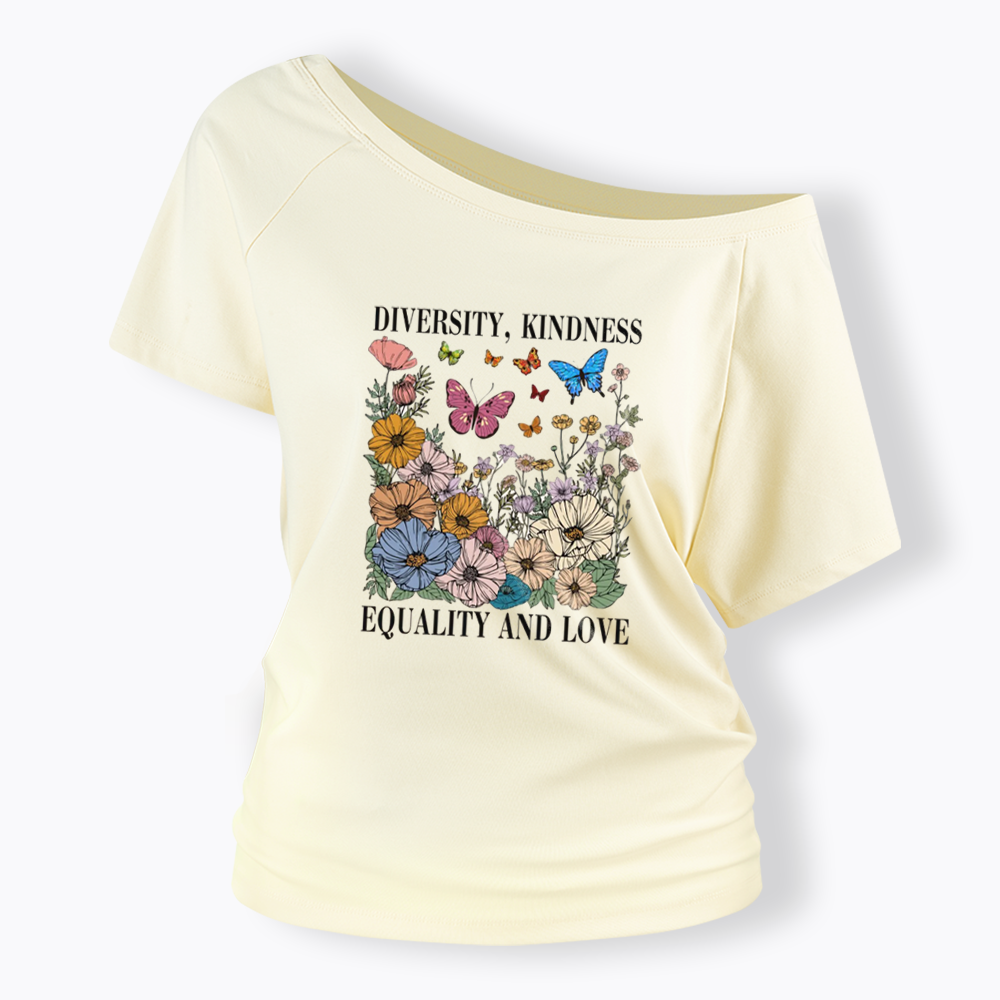 Summer Diversity Kindness Garden Off Shoulder T-shirt