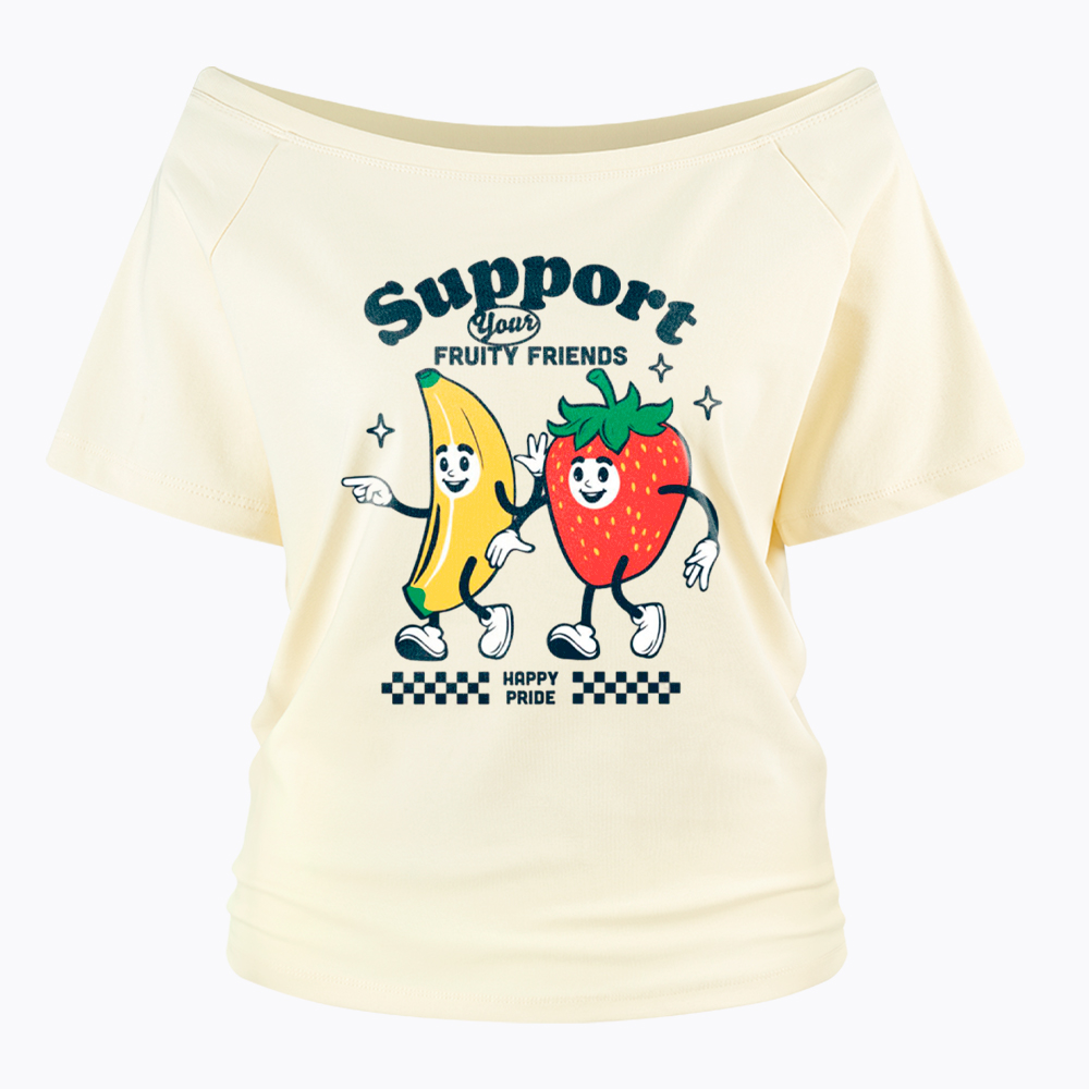 Support Your Fruity Friends Happy Pride Off Shoulder T-Shirt