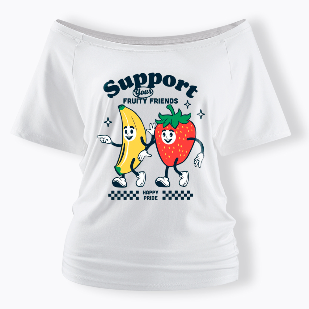 Support Your Fruity Friends Happy Pride Off Shoulder T-Shirt