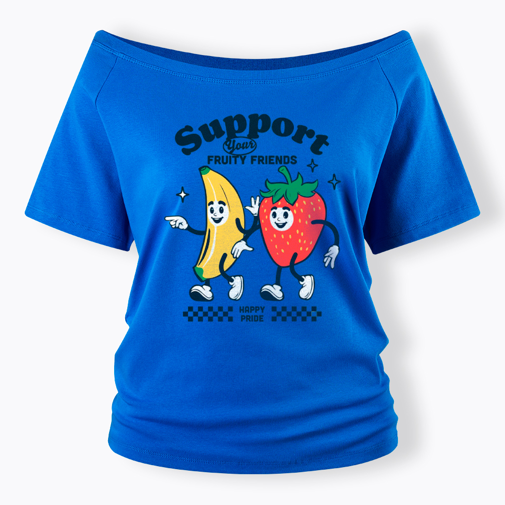 Support Your Fruity Friends Happy Pride Off Shoulder T-Shirt