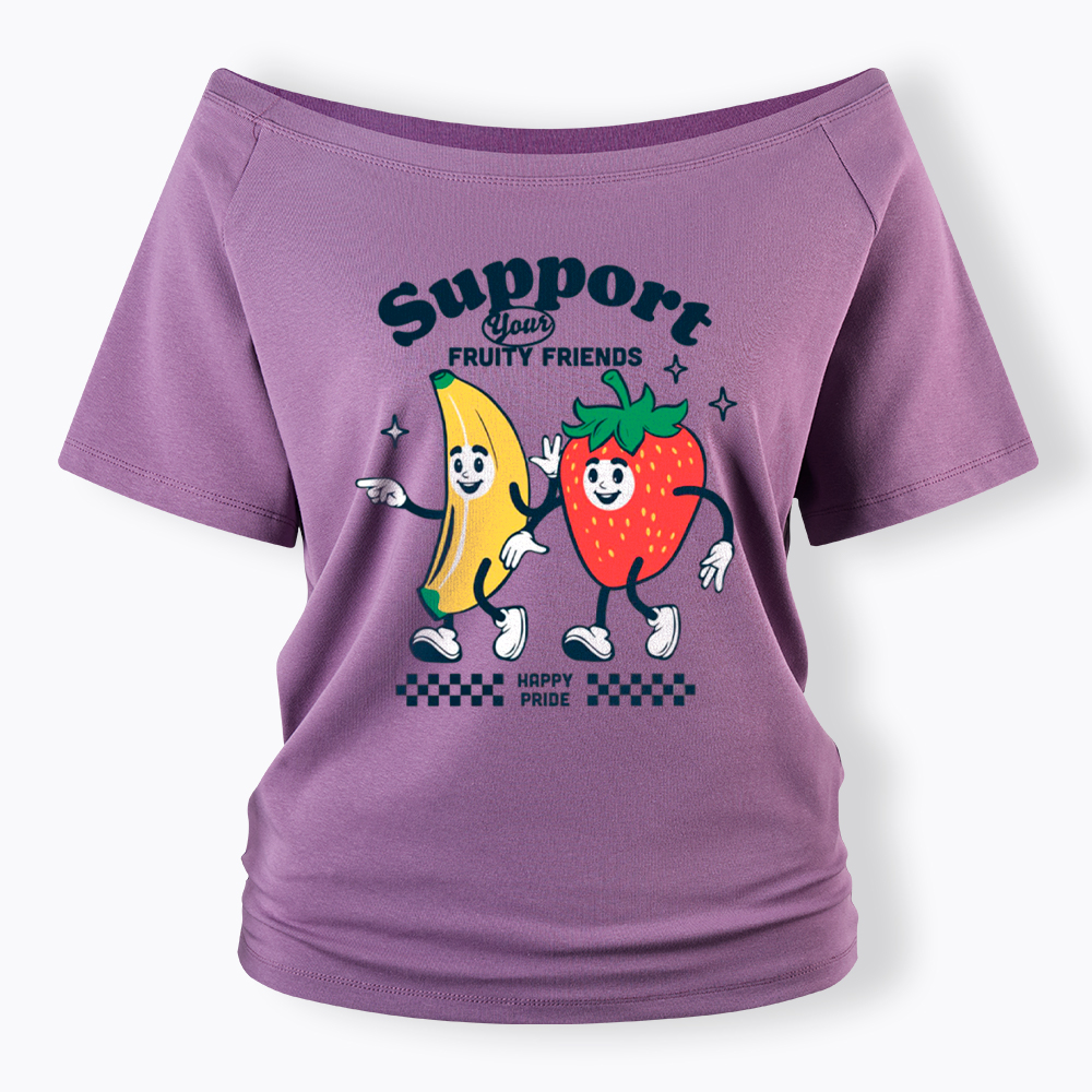 Support Your Fruity Friends Happy Pride Off Shoulder T-Shirt