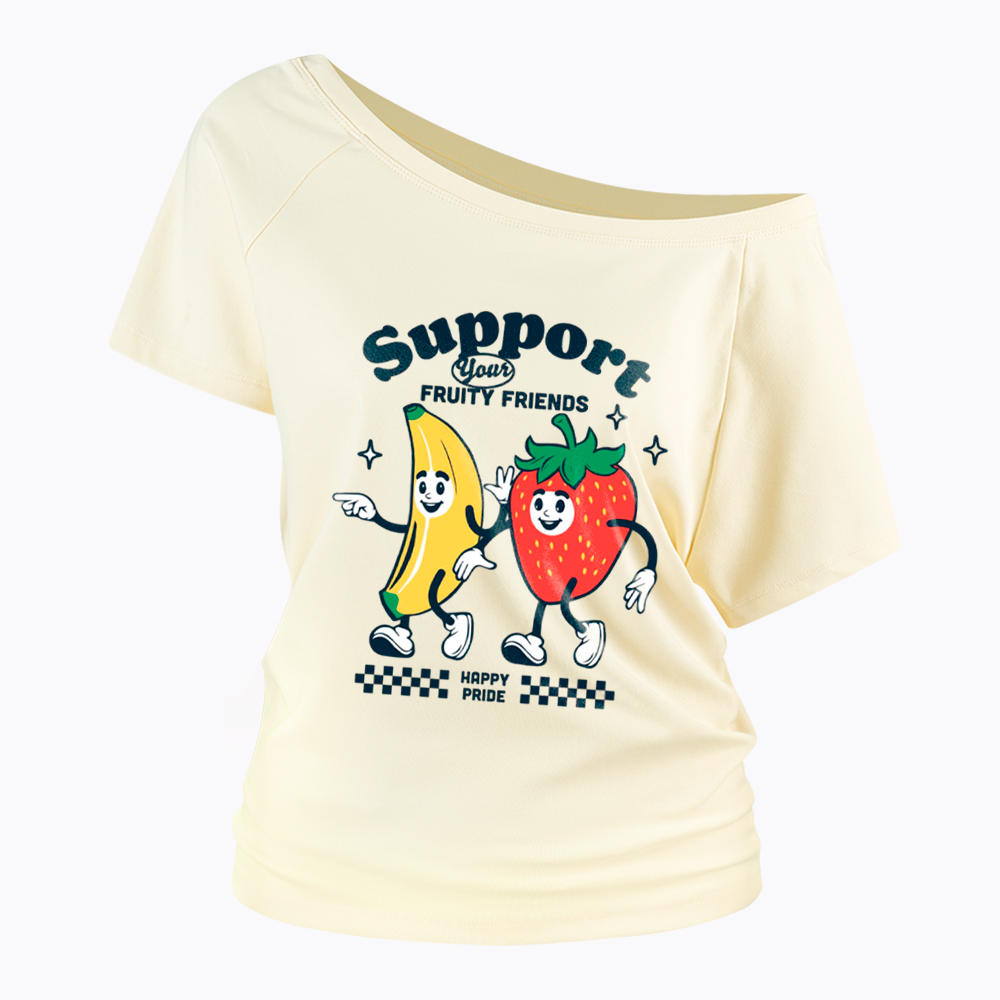 Support Your Fruity Friends Happy Pride Off Shoulder T-Shirt