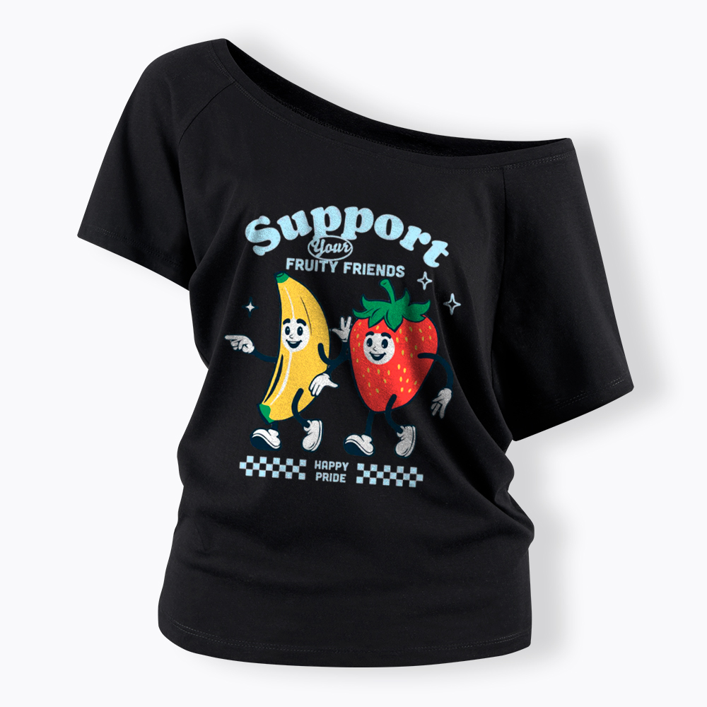 Support Your Fruity Friends Happy Pride Off Shoulder T-Shirt