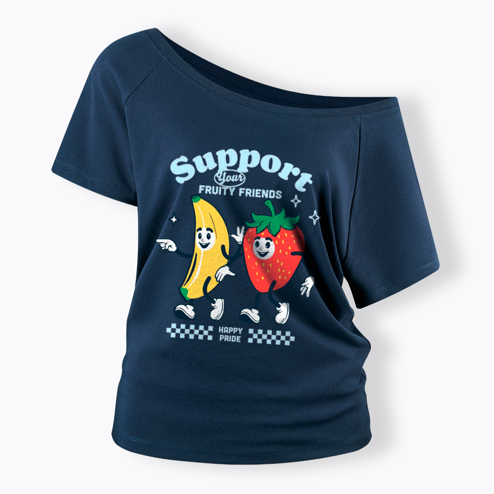Support Your Fruity Friends Happy Pride Off Shoulder T-Shirt