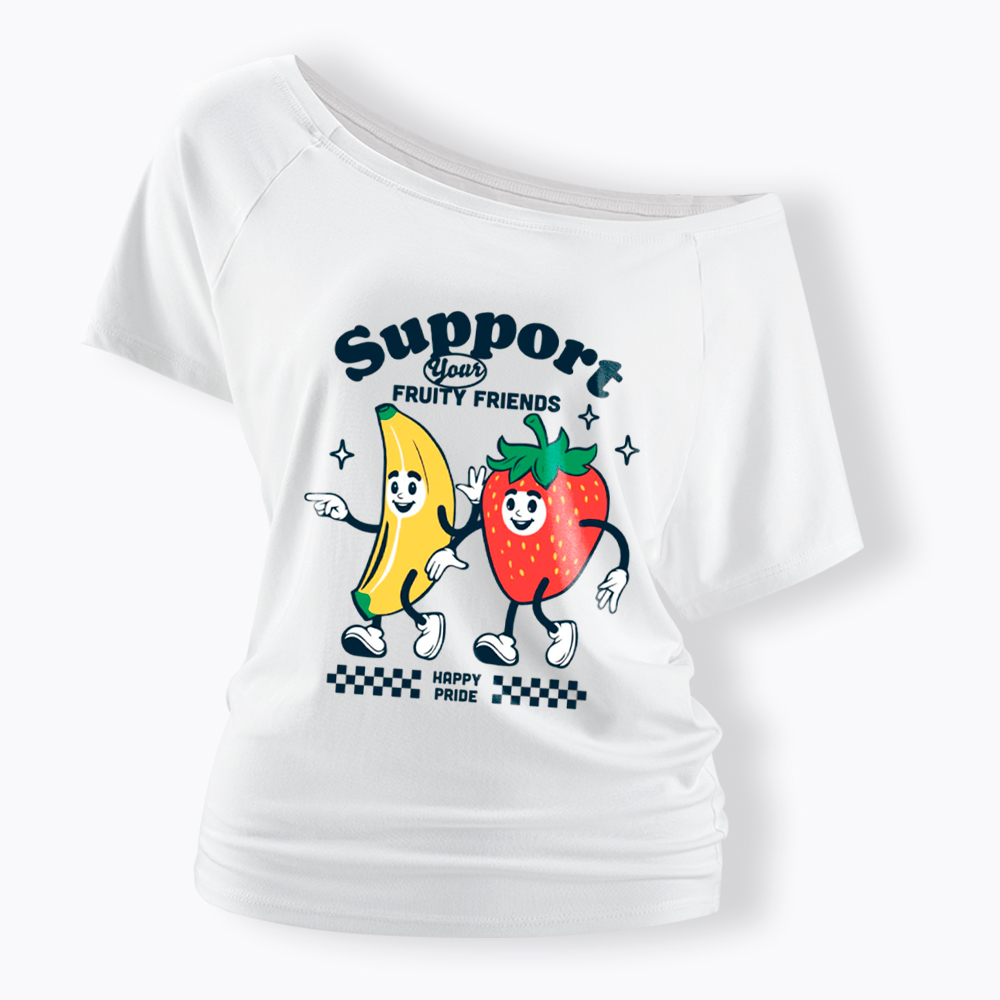 Support Your Fruity Friends Happy Pride Off Shoulder T-Shirt