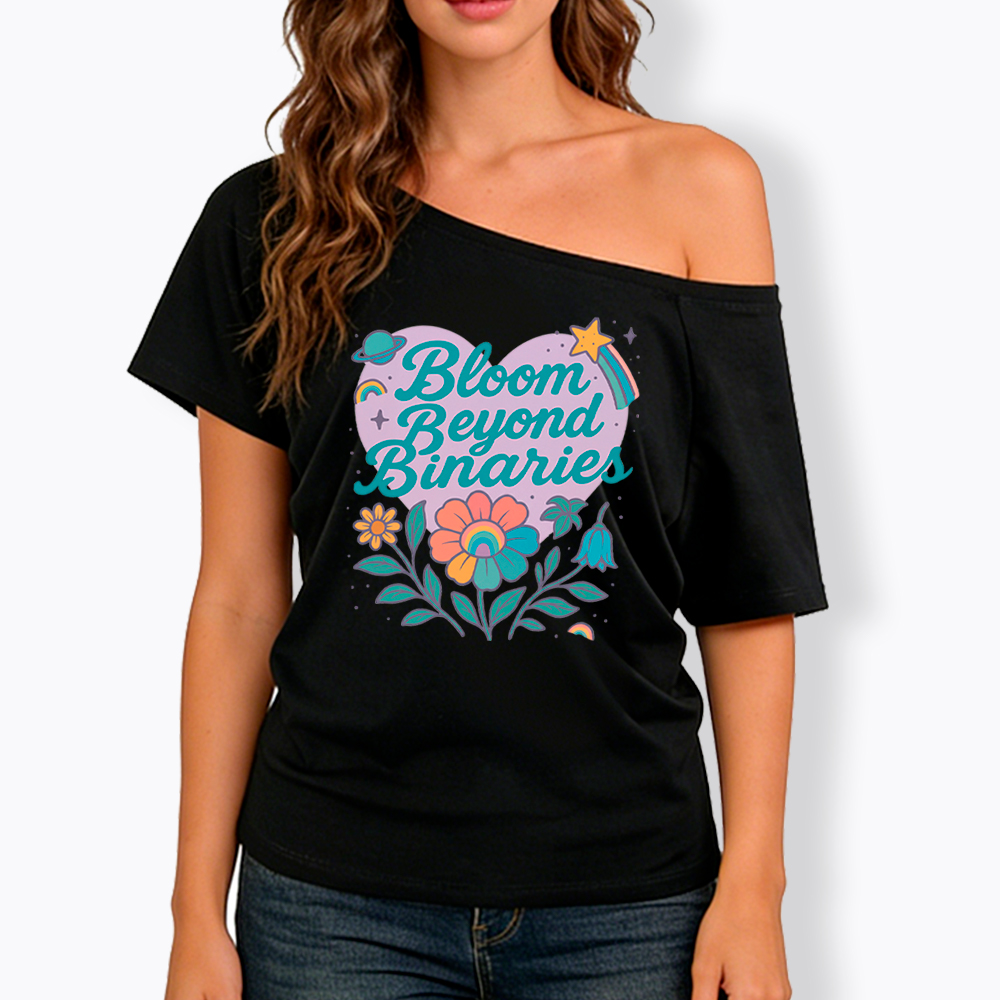 Bloom Beyond Binaries Off Shoulder T-Shirt