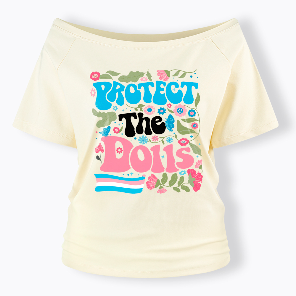 Protect The Dolls Trans Pride Off Shoulder T-Shirt