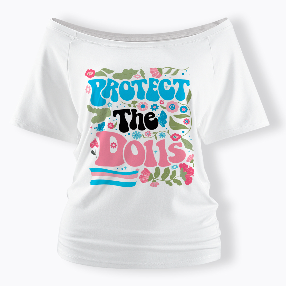 Protect The Dolls Trans Pride Off Shoulder T-Shirt