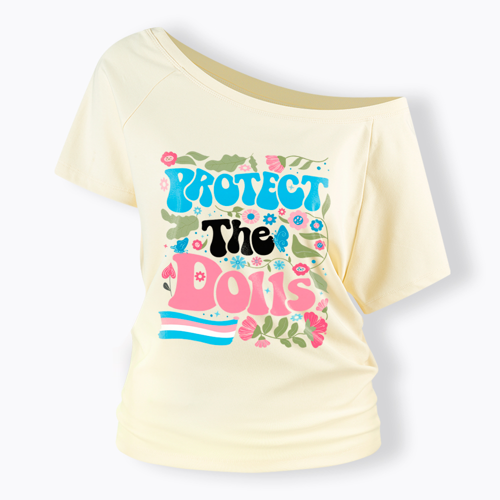 Protect The Dolls Trans Pride Off Shoulder T-Shirt