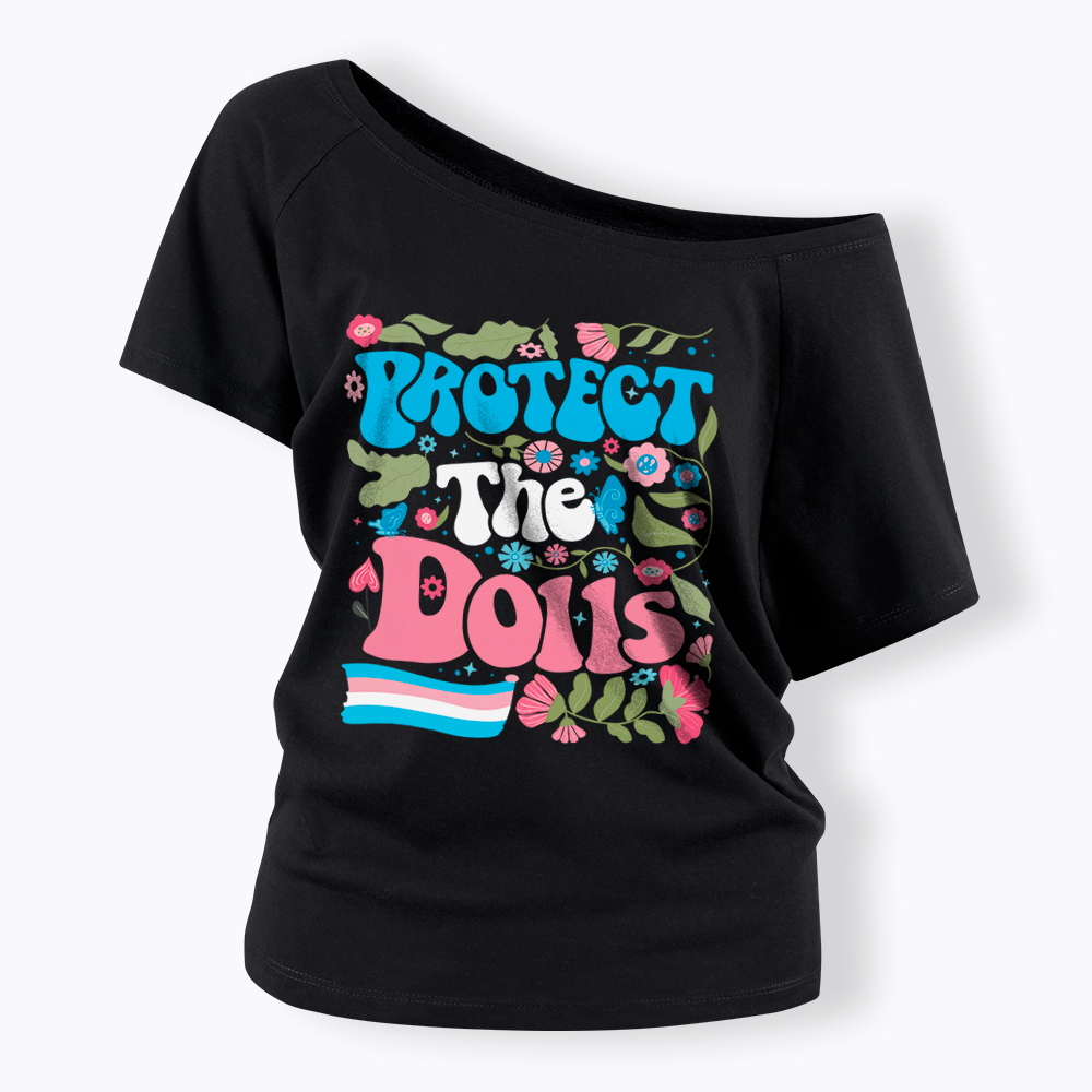 Protect The Dolls Trans Pride Off Shoulder T-Shirt