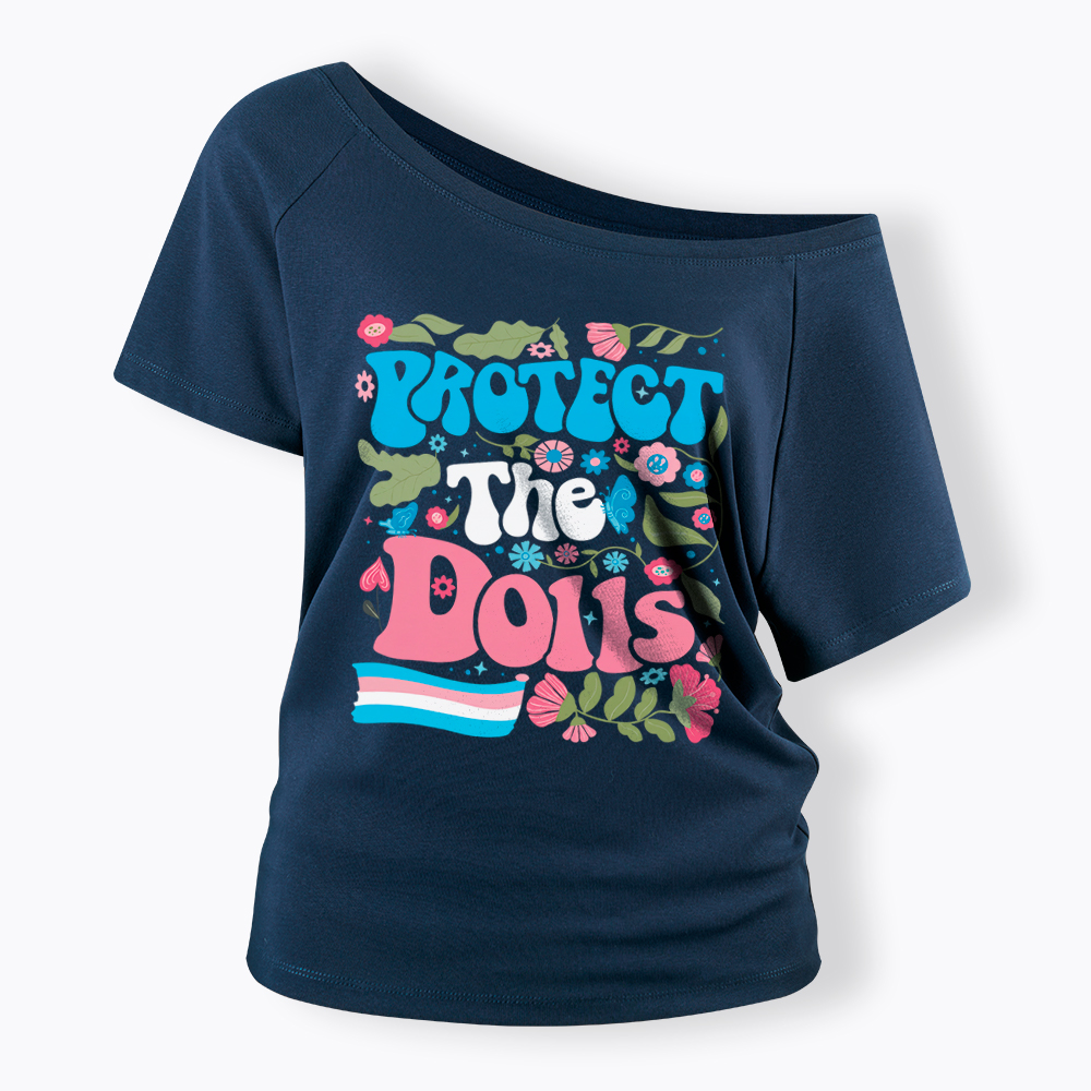 Protect The Dolls Trans Pride Off Shoulder T-Shirt