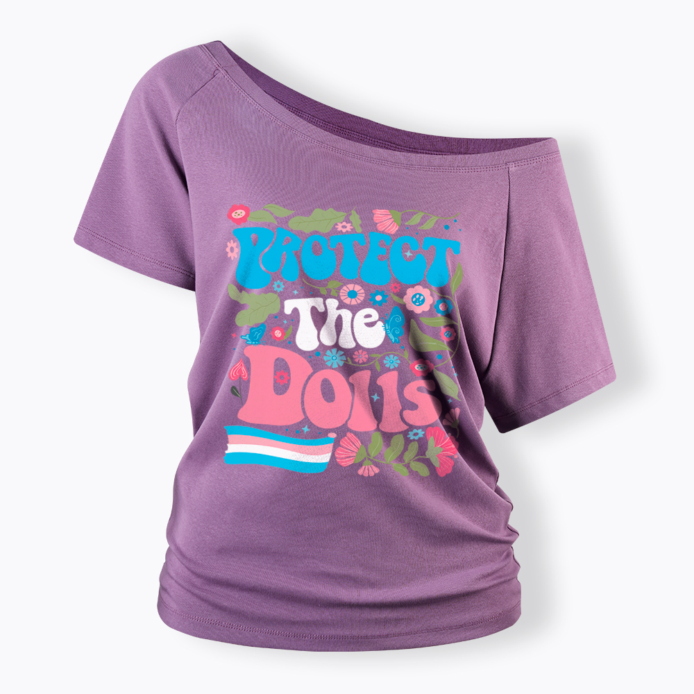 Protect The Dolls Trans Pride Off Shoulder T-Shirt