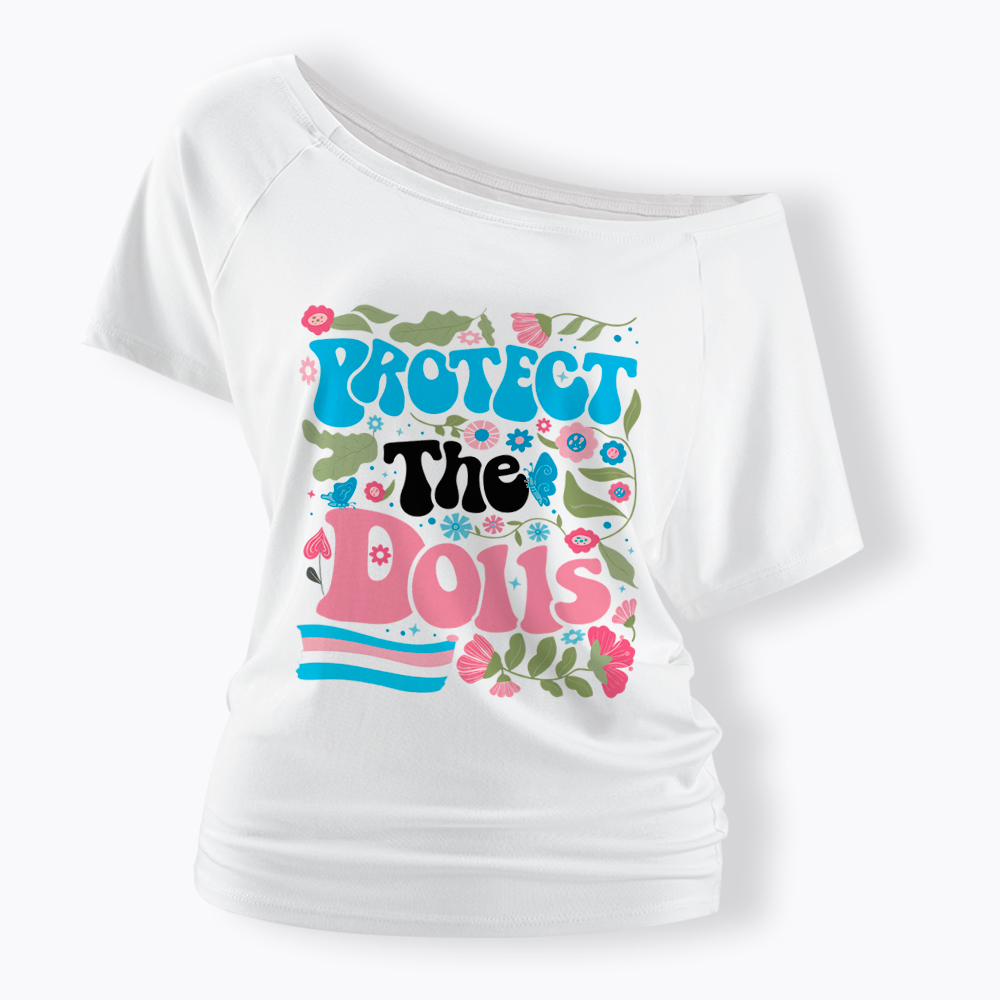 Protect The Dolls Trans Pride Off Shoulder T-Shirt