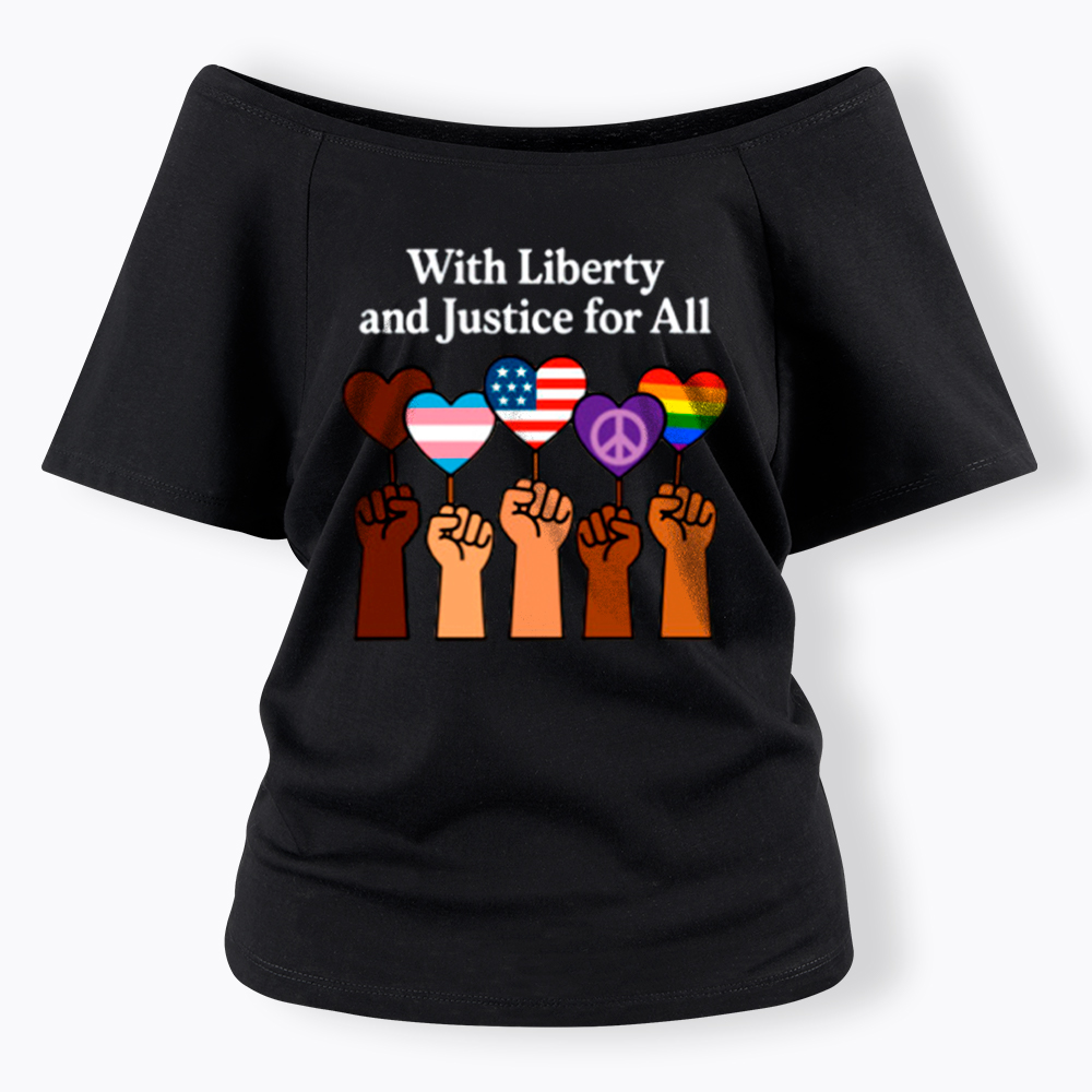 Inclusive Liberty And Justice For All Heart Off Shoulder T-Shirt