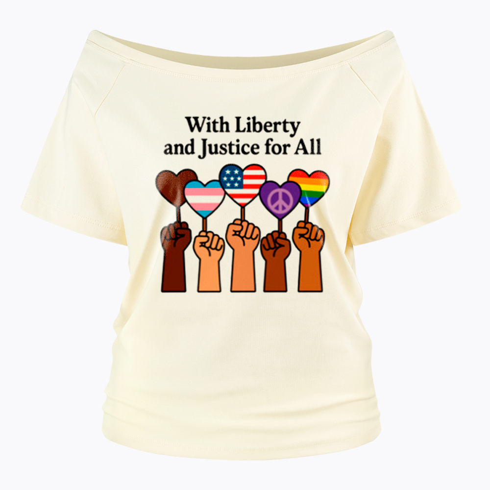 Inclusive Liberty And Justice For All Heart Off Shoulder T-Shirt