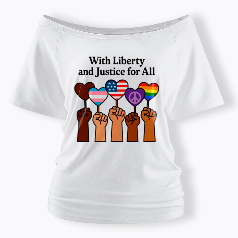 Inclusive Liberty And Justice For All Heart Off Shoulder T-Shirt