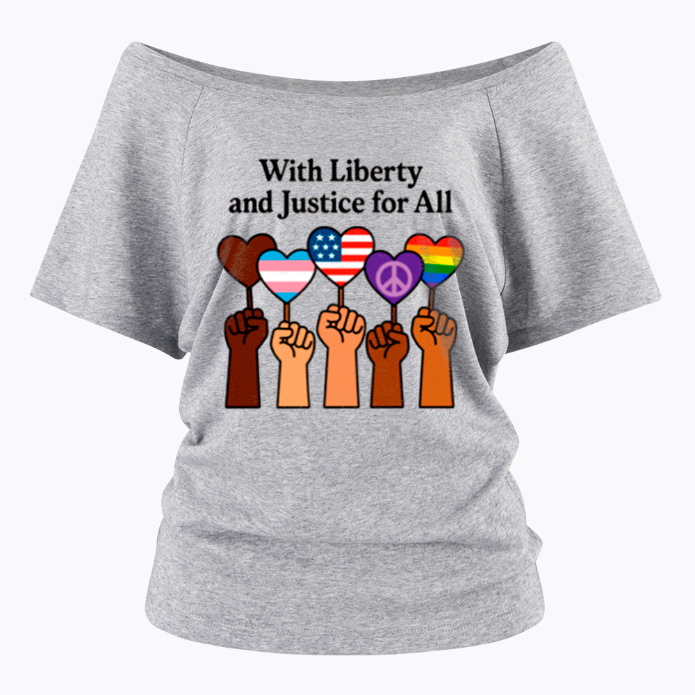 Inclusive Liberty And Justice For All Heart Off Shoulder T-Shirt