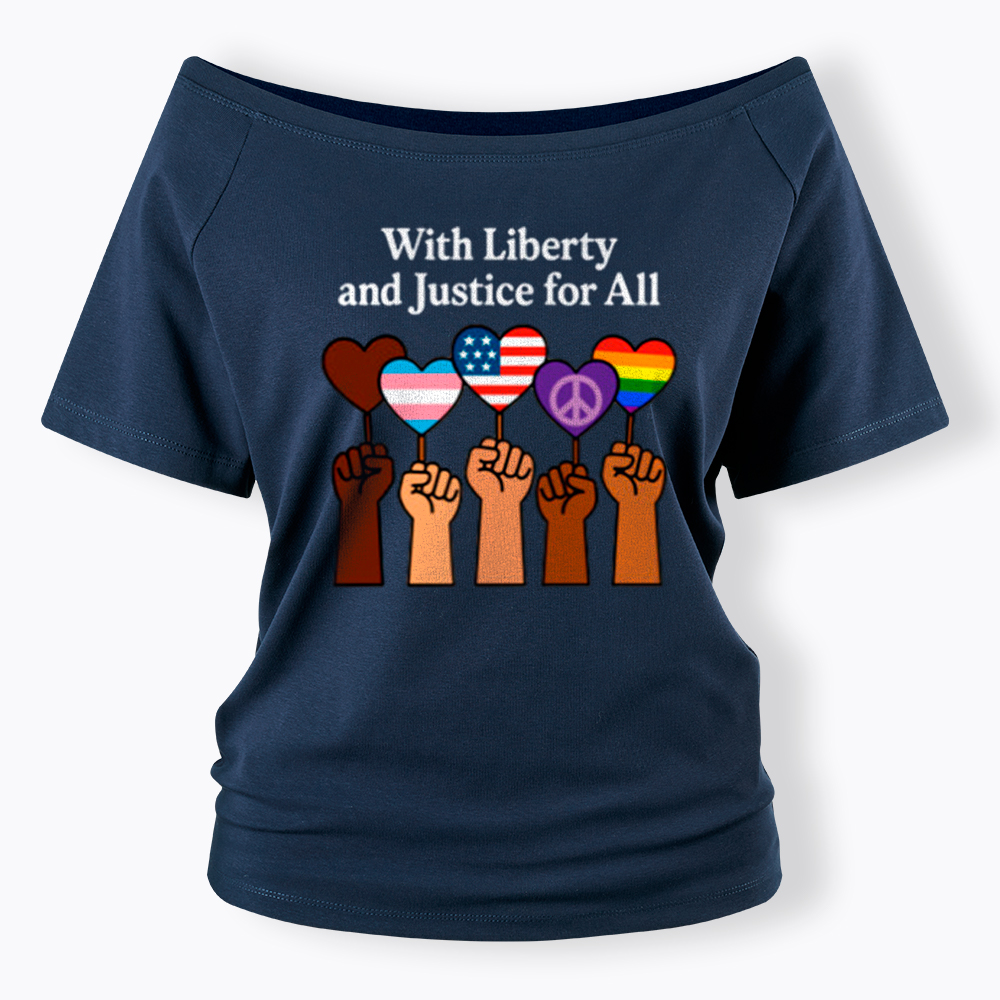 Inclusive Liberty And Justice For All Heart Off Shoulder T-Shirt