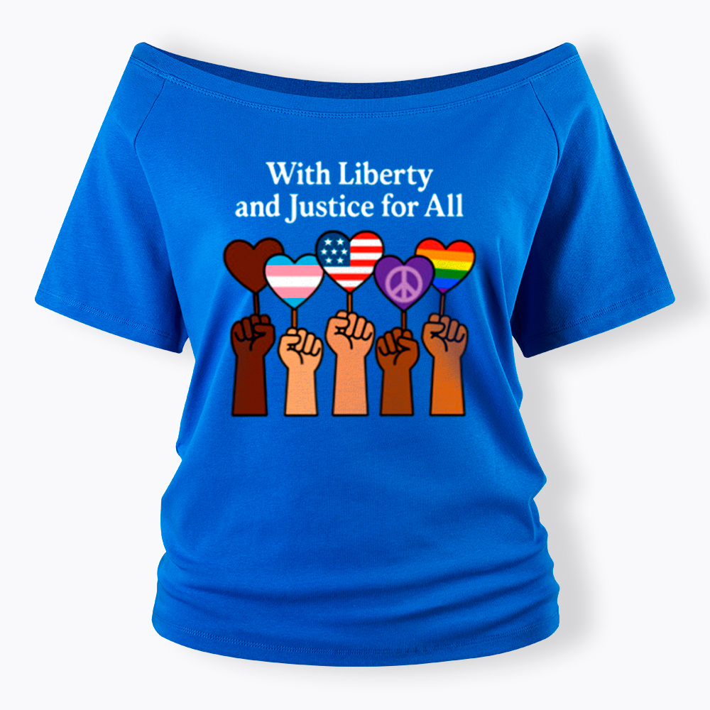Inclusive Liberty And Justice For All Heart Off Shoulder T-Shirt