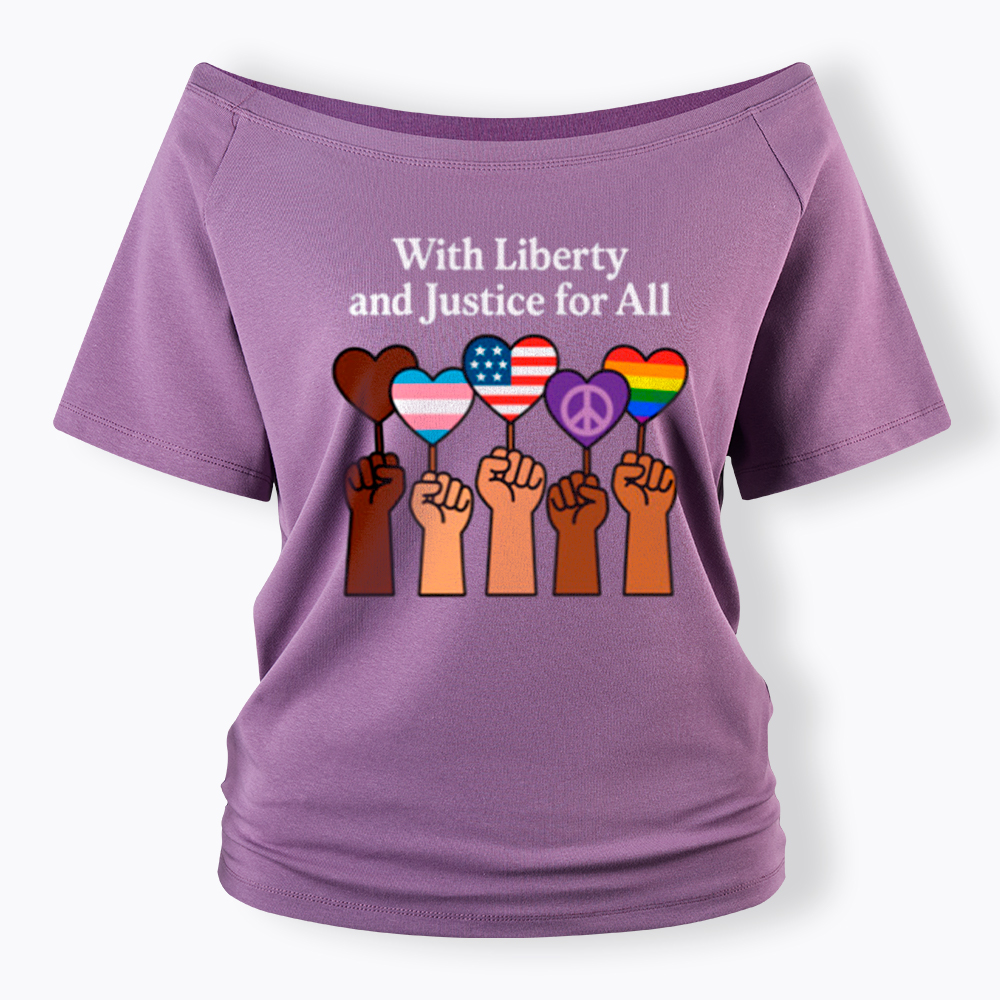 Inclusive Liberty And Justice For All Heart Off Shoulder T-Shirt
