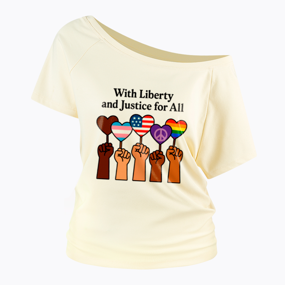 Inclusive Liberty And Justice For All Heart Off Shoulder T-Shirt