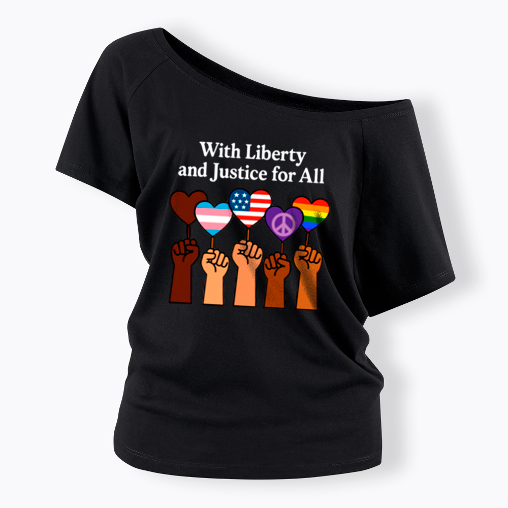 Inclusive Liberty And Justice For All Heart Off Shoulder T-Shirt