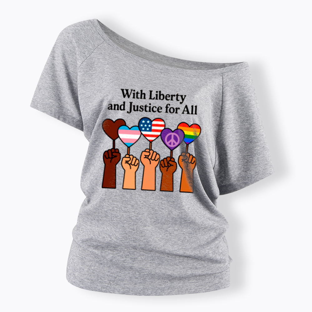 Inclusive Liberty And Justice For All Heart Off Shoulder T-Shirt