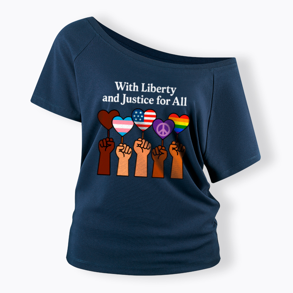 Inclusive Liberty And Justice For All Heart Off Shoulder T-Shirt