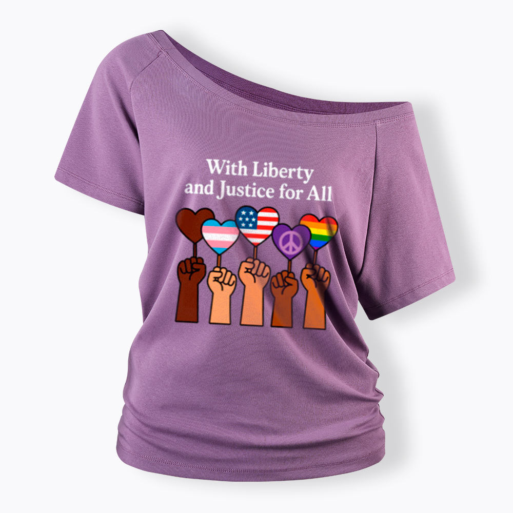 Inclusive Liberty And Justice For All Heart Off Shoulder T-Shirt