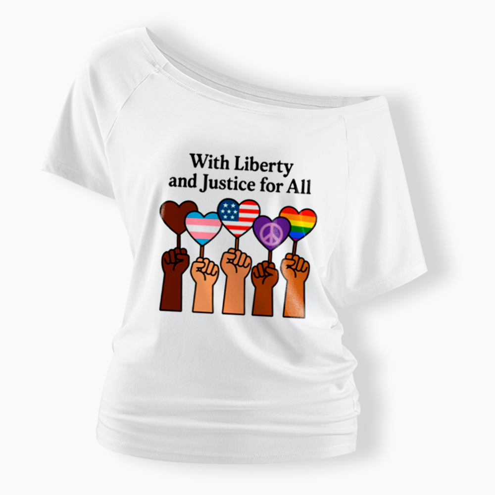 Inclusive Liberty And Justice For All Heart Off Shoulder T-Shirt