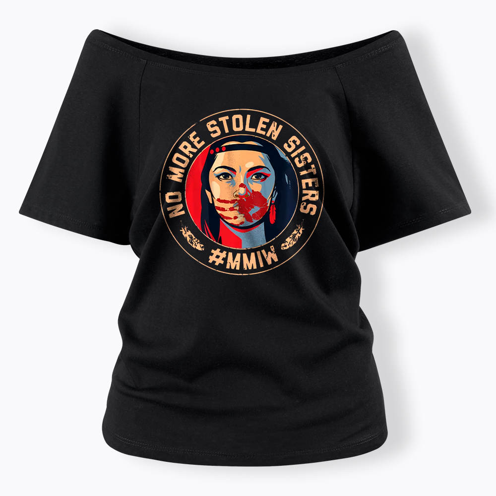 MMIW No More Stolen Sisters Indigenous Red Hand Off Shoulder T-Shirt