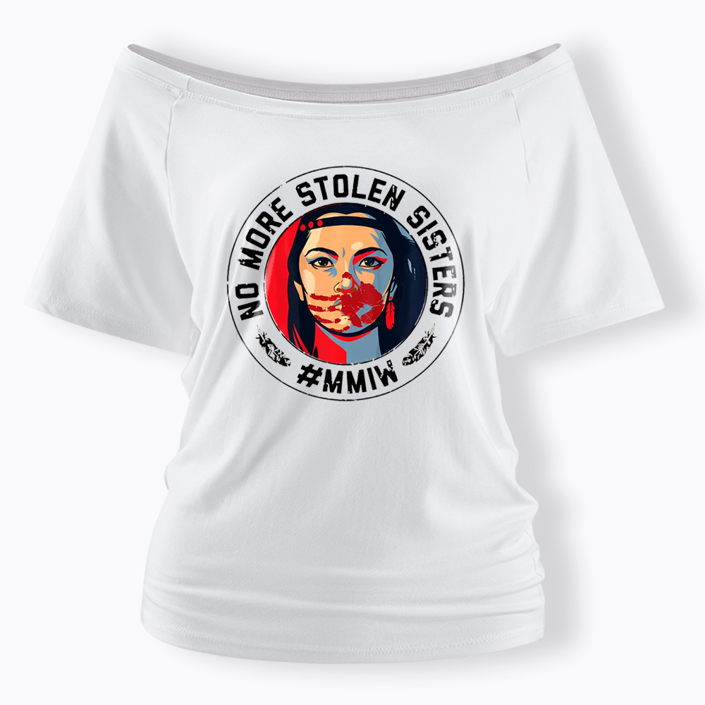 MMIW No More Stolen Sisters Indigenous Red Hand Off Shoulder T-Shirt