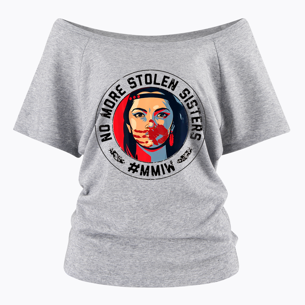 MMIW No More Stolen Sisters Indigenous Red Hand Off Shoulder T-Shirt